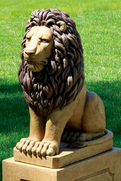 Grandessa Sitting Lion Sculpture Detailed Stain